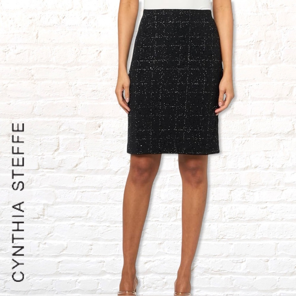 Cynthia Steffe Black Wool Tweed Pencil Skirt Size 4